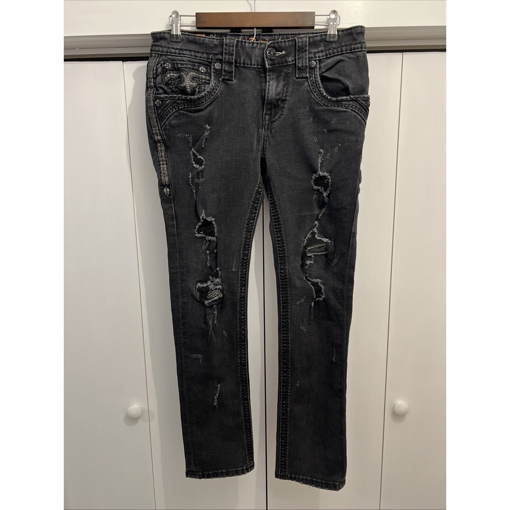 Rock Revival Men's Black Distressed Slim Straight Jeans